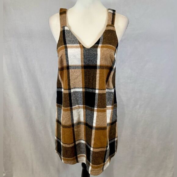 Plaid all over print black and brown sleeveless dress size small - Picture 4 of 9